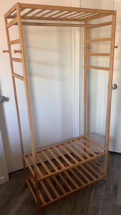 Bamboo Garment Rack with Shelving