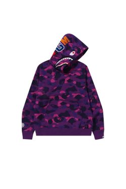 Bathing Ape (BAPE) purple camo shark full zip hoodie featuring