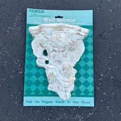 Cherub Vintage Wall Sconce Wall Trinket Shelf With Picture Ledge Angel 8" White