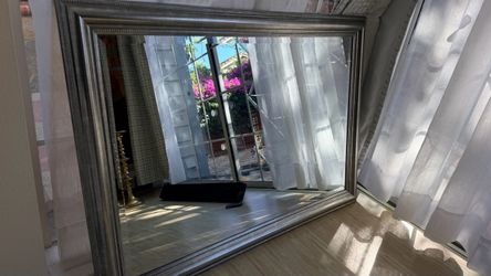 Large Silver Beveled Wall Mirror (49" x 35") Elegant Framed Mirror
