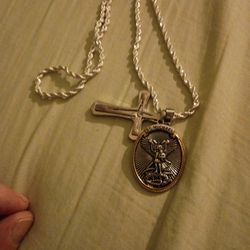 Rope Chain With Cross And Saint Michael Pendant In Perfect Condition