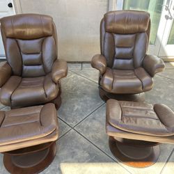 2 Leather Recliners With Ottomans