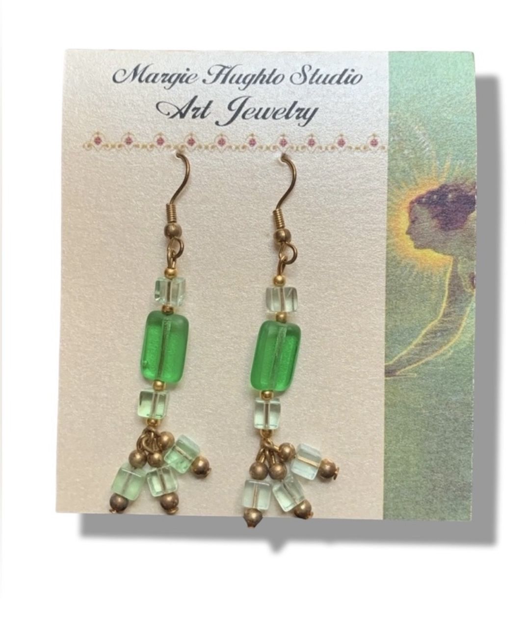 Margie Hughto Handmade Green Beaded Glass Earrings