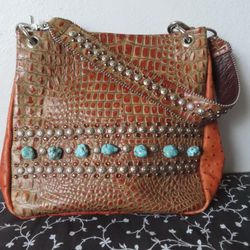 Kurt Mens Design Handbag Tote leather Crocodile ostrich Turquoise