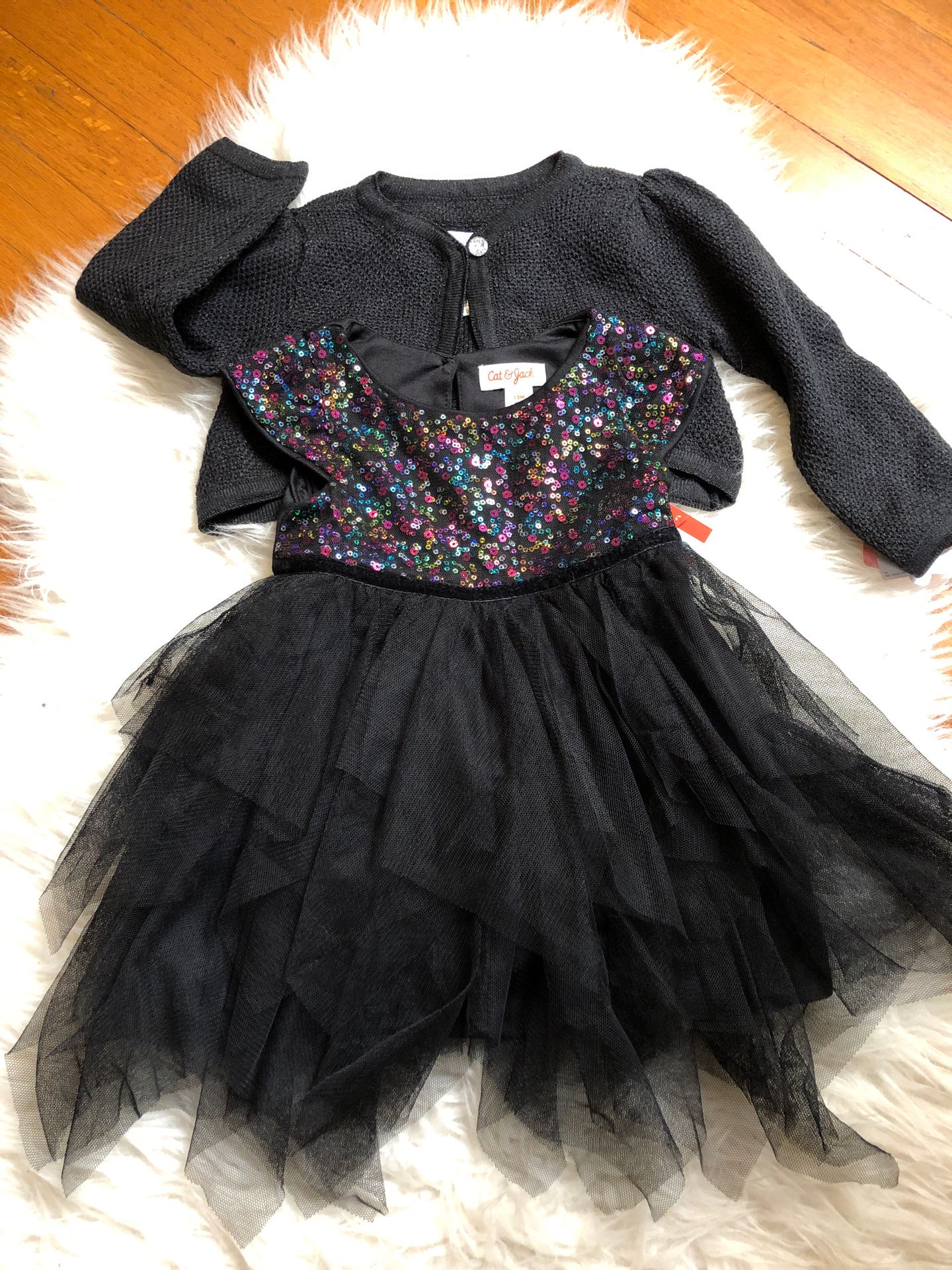 Not Available Black tulle dress with cardigan