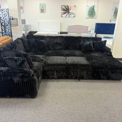 Black Corduroy Sectional Sleeper Couch With Storage Chaise