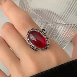 925 Sterling Silver Red Stone Cuff Ring Band Gift