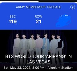 BTS Arirang Concert Ticket Las Vegas 5/23 Sat