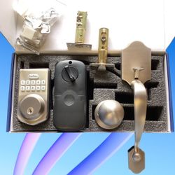 Keypad Door Handle Lock Set with Key in Brushed Nickel Finish