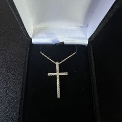 14k yellow gold Diamond cross chain- Real Diamonds Not Lab Grown 