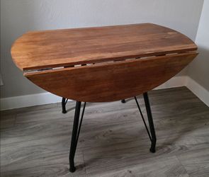 Wooden Drop Leaf Kitchen Side Table with Iron Legs