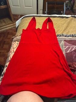 Red Ribbed Mini Dress with Straps