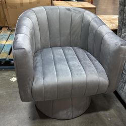Swivel Accent Chair With Armrest, Mid Century 360 Degree Swivel Barrel Chair Overstuffed Tufted Velvet Round Barrel Chair  
