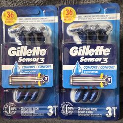 (2) Gillette Sensor3 Comfort Mens Disposable Razors, 3-ct 
