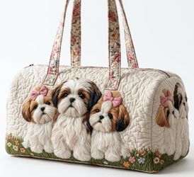 Quilted Puppy Embroidered Tote Handbag