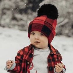 30 pcs new toddler red plaid knit beanie hat
