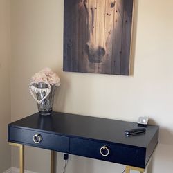 Like New Black And Gold Writing Desk Console Table 