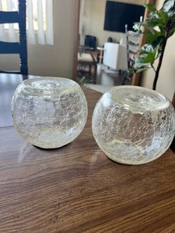 Crackle Glass  Candle Holders Set of 2