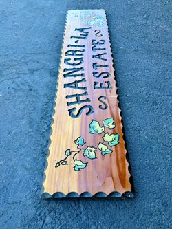 Vintage 48” Solid Wood Carved “Shangri-La Estate” Sign