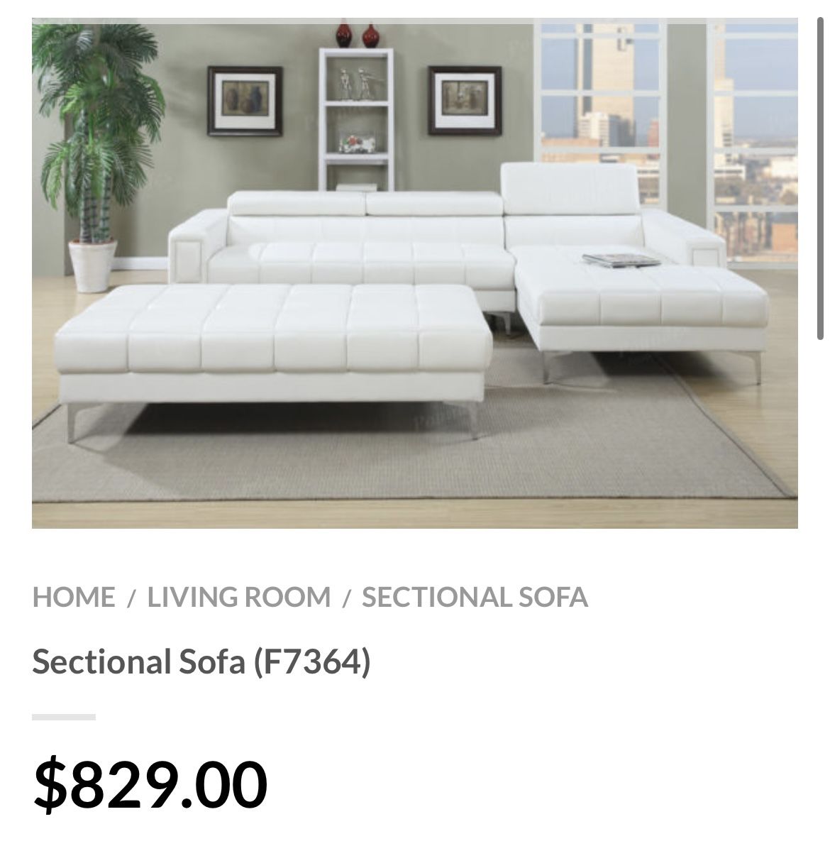 White Faux Leather Sectional Sofa - Ottoman Sold Separately
