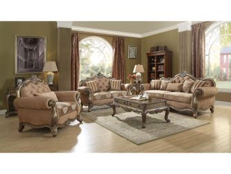 Ragenardus Fabric & Vintage Oak Sofa w/5 Pillows