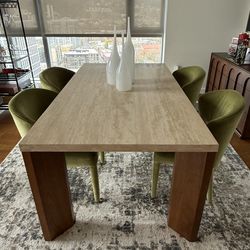 CB2-Sydney 72'' Rectangular Travertine Dining Table With Walnut Legs