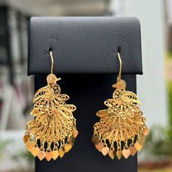 Jewelry Vintage 14k solid yellow gold bird mini heart drop earrings