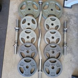 New 1" Standard Weight Plates (2x25Lbs, 8x10Lbs) and EZ Curl Bar for $140 Firm (WALNUT 91789)