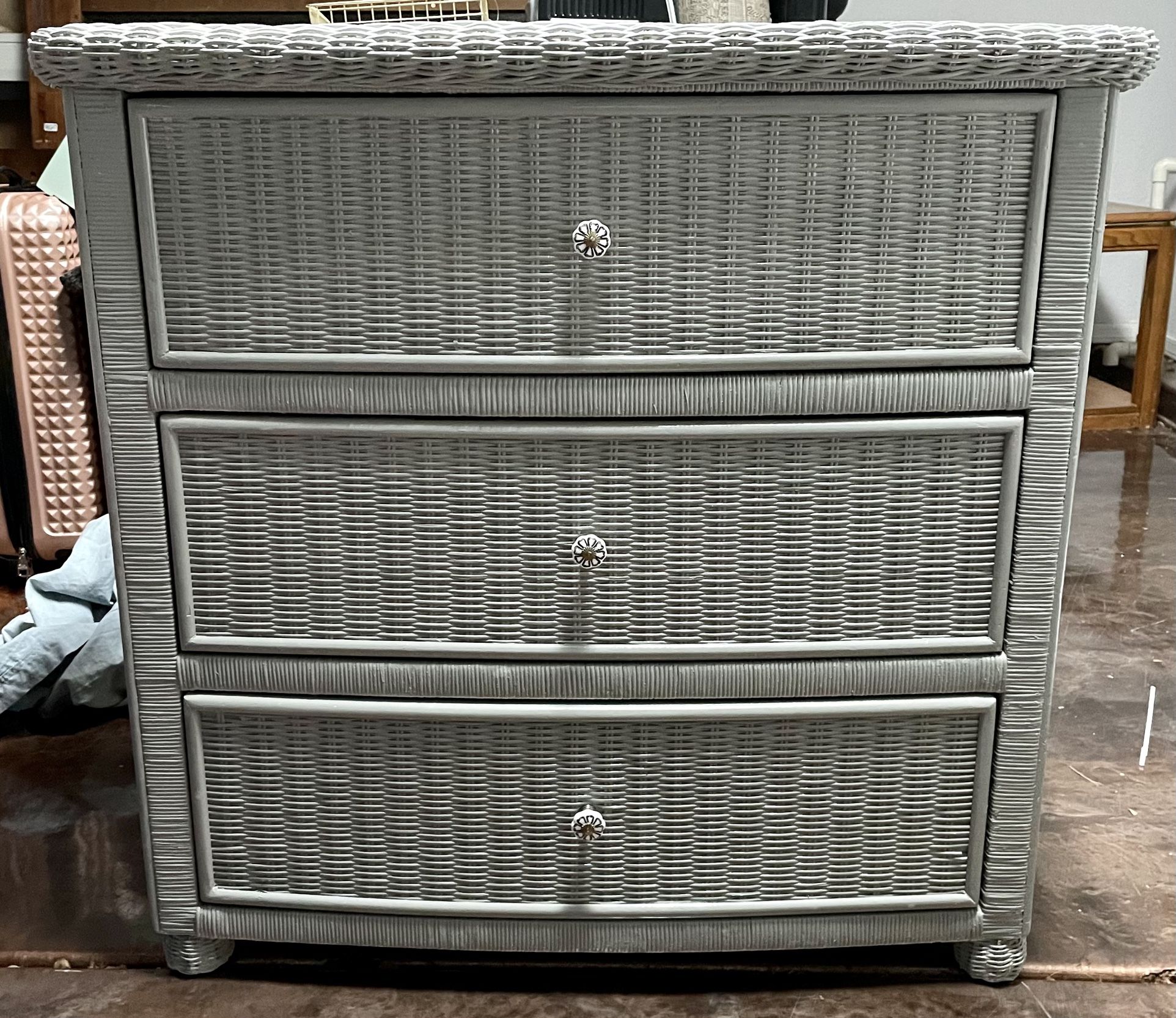 Grey Wicker Dresser + Nightstand