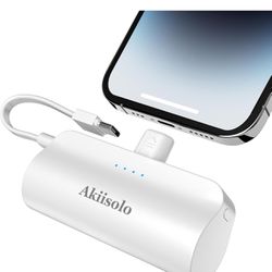 Portable Charger for iPhone With Dual Infterface, 5000mAh Mini Power Bank Fast Charging, Small Phone Charger Battery Pack Compatible with iPhone 14/14