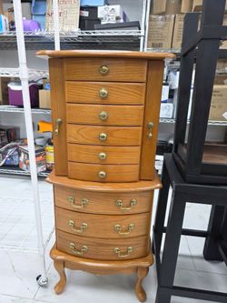 Tall Wooden Jewelry Armoire with Drawers