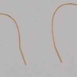 14K Yellow Gold Diamond Threader Earrings Asymmetrical Mismatch Pull Through