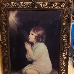 Convex Glass Ornate Praying Child Picture Frame 