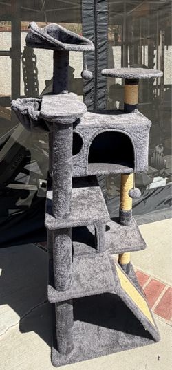 Dark Gray Multi-Level Cat Tree – Like New, Fully Assembled