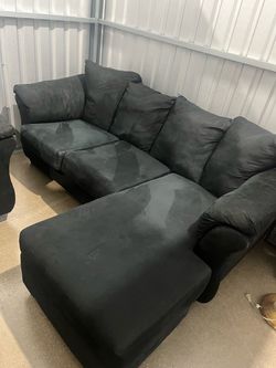Black Fabric Sectional Sofa with Ottoman