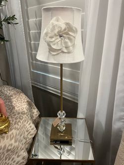 Table Lamp with Crystal Base and Floral Shade