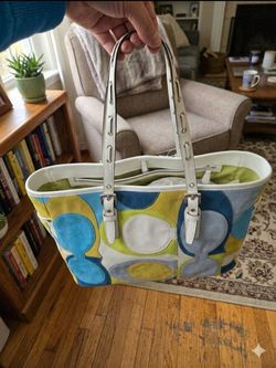 CoachCoach Optic Suede Leather Blue/ Green Multicolor Gallery Tote