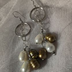 Earrings With Brown And White Freshwater Pearls 