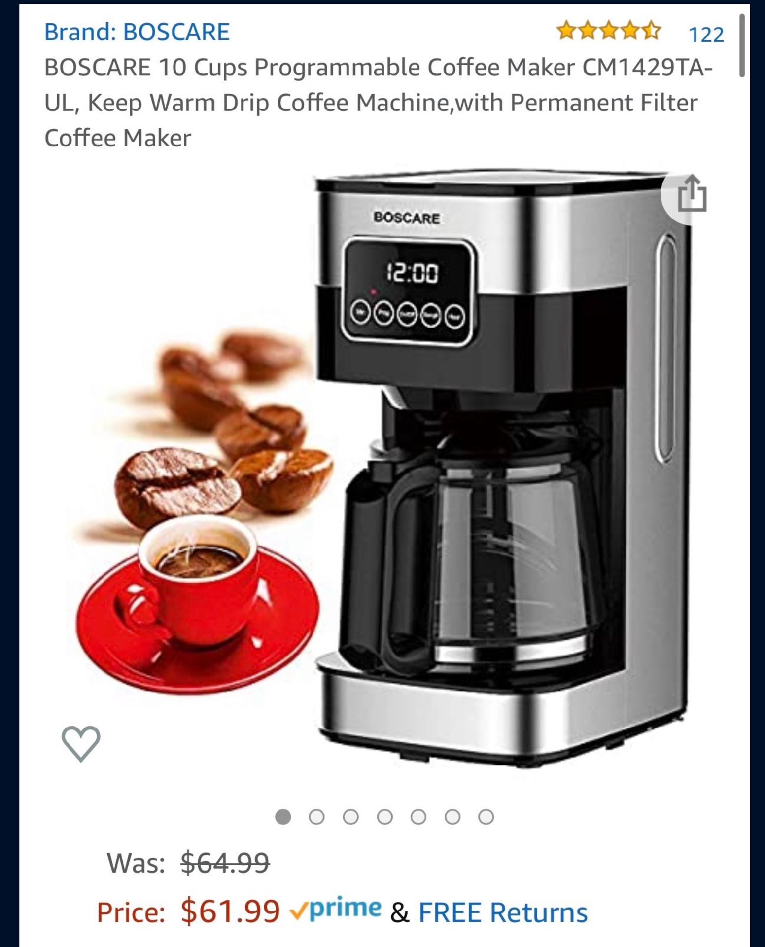 BOSCARE 10 Cups Programmable Coffee Maker CM1429TA-UL, Keep Warm Drip Coffee Machine,with Permanent Filter Coffee Maker