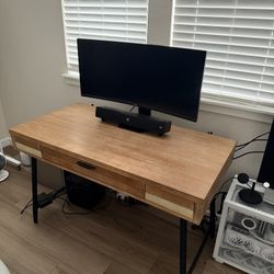 Midtown Loft Natural Solid Wood Desk — Excellent Condition