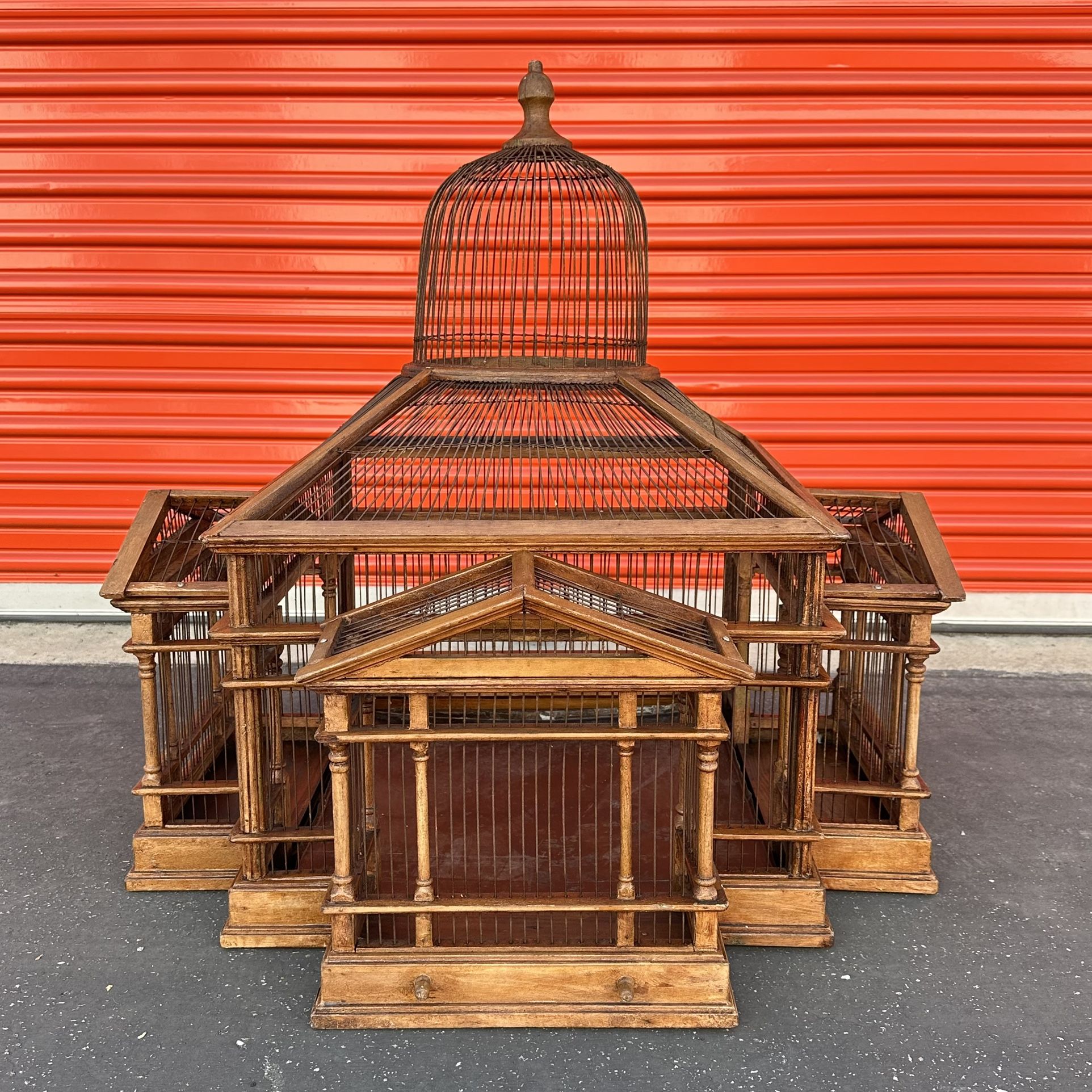 Dome Bird Cage Wood Metal Wire Vintage 34" - Antique French Victorian Gothic Wooden Statue Birdhouse Decor