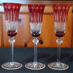 Rare Vintage Set of 3 Cranberry Red NOBLE EXCELLENCE Champagne Flutes Hungary