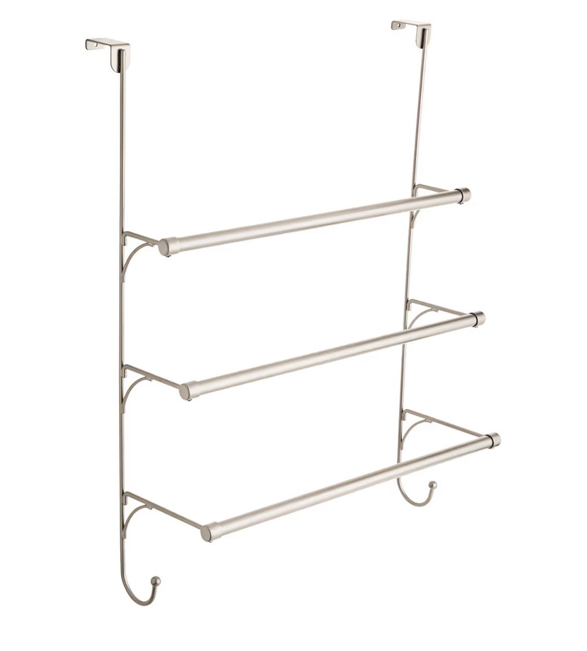 Over-the-Door Triple Towel Rack with Hooks - Flat Nickel