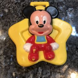 Vintage Old Very Rare Disney Mickey Mouse Toy Rattle.  Size 5” By 5”.  Preowned With Some Paint Wear see pictures.  Has been on display in a cabinet w