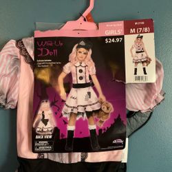 HALLOWEEN WIND UP DOLL VENTRILOQUIST DUMMY KIDS SIZE MEDIUM 7-8 COSTUME 