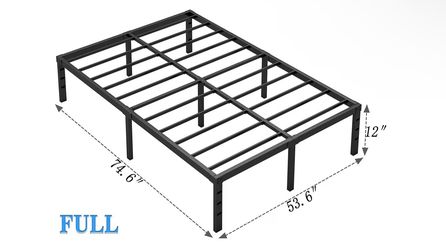 NEW JETO Metal Bed Frame,Full Size Bed Frame with Storage Space,Heavy Duty Sturdy Mattress Foundation,Easy Assembly,No Box Spring Needed, Black,12 Inc