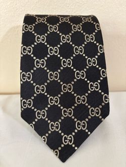 Gucci Black Silk Tie with Silver GG Pattern 100% Silk
