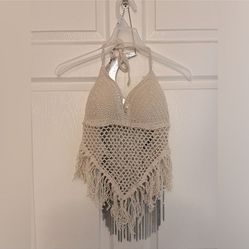 Fringe Crochet Backless Halter Top
