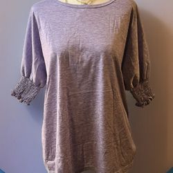 Smocked Purple Loose Blouse With Pleated Sleeves