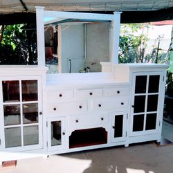 Vintage Entryway Mirror Door Credenza White Buffet Server Side Board